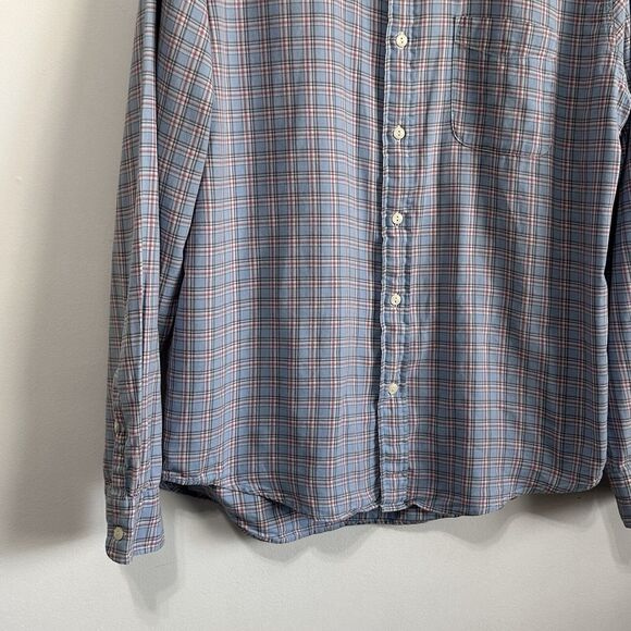 Faherty Mens Shirt L Button Front Blue Plaid Long Sleeve Active Cotton Pocket - Picture 4 of 11